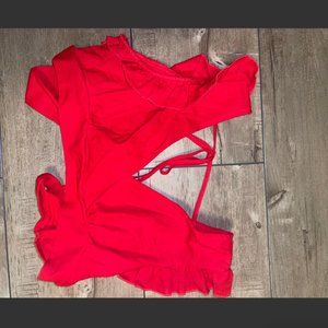 Red cropped ruffled blouse